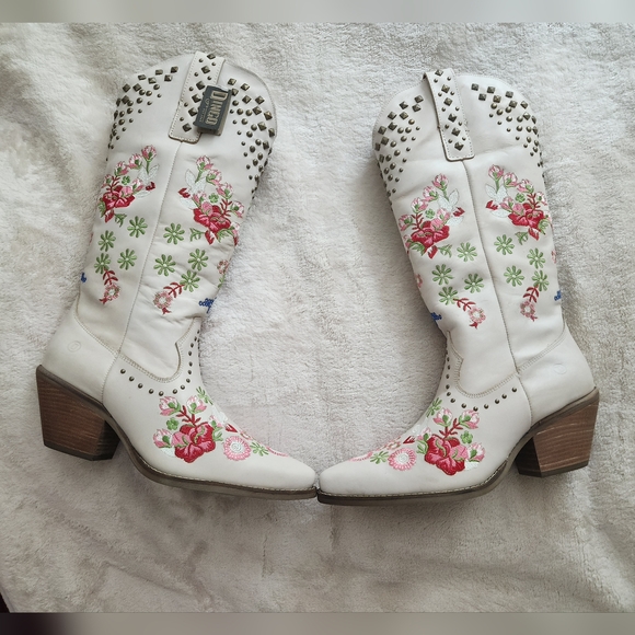 Dingo boots white poppy flowers embroidery high knee sz 10 New - Picture 7 of 9